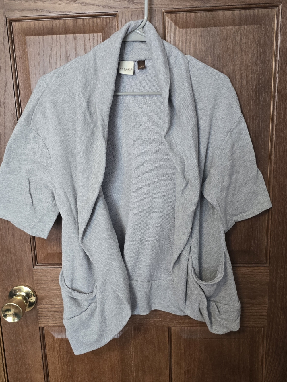 Sonoma Gray Shawl Collar Sweatshirt Cardigan Jacket Medium Cozy Pocketed